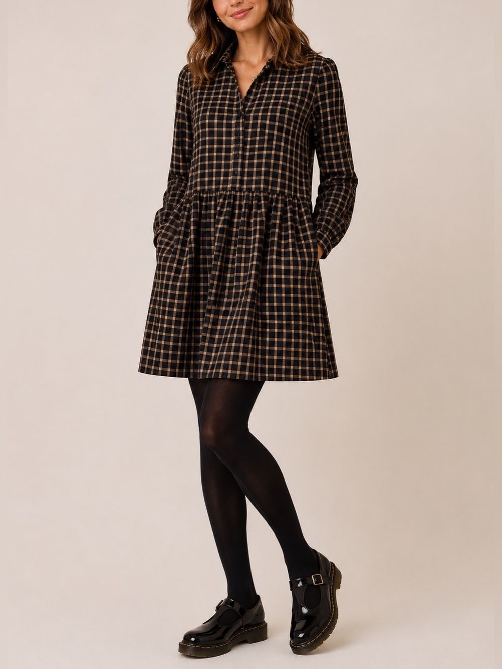 Grade and Gather Cotton Plaid Dress Size Small Pockets
